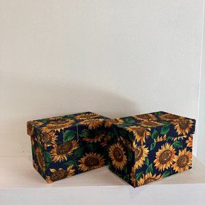 2 Vintage Sunflower Collection - Sunflower Fabric Recipe Boxes - 1995